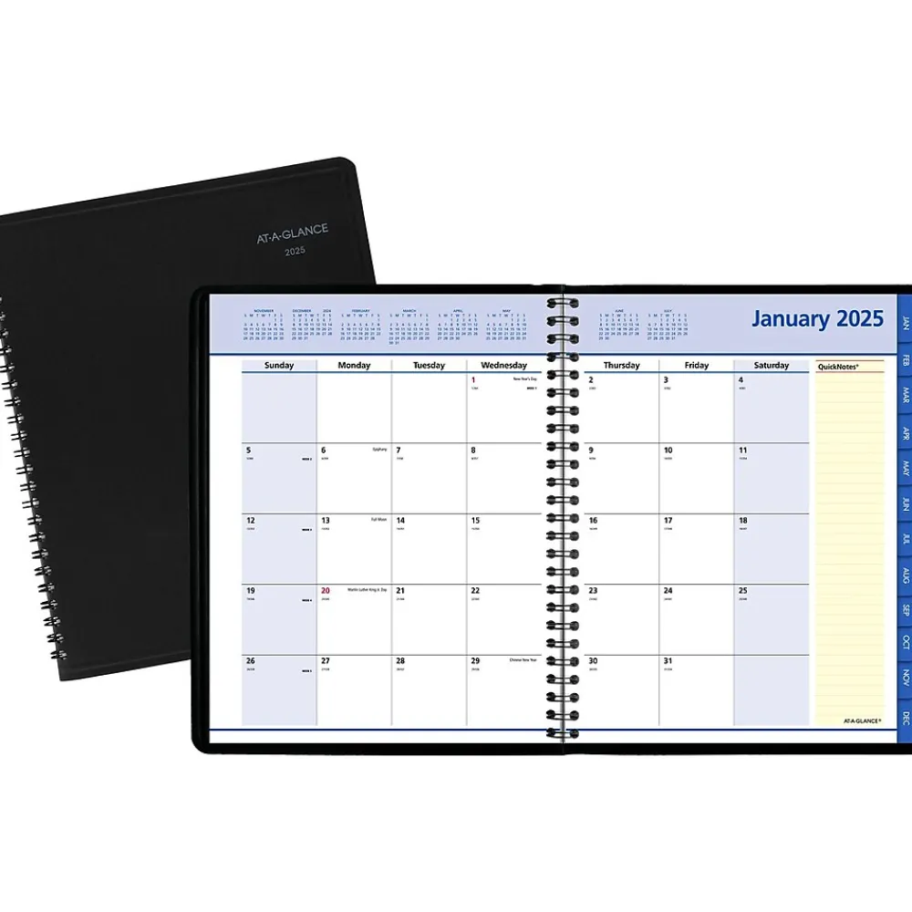 2025 Planners|AT-A-GLANCE 2025 QuickNotes 7" x 8.75" Monthly Planner, Faux Leather Cover, Black (76-08-05-25)