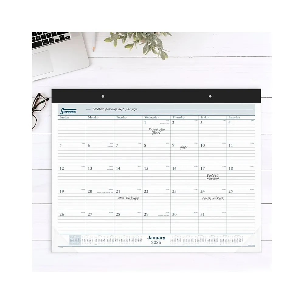 2025 Calendars|AT-A-GLANCE 2025 Success 21.75" x 17" Monthly Desk Pad Calendar, White/Blue (ST24-00-25)