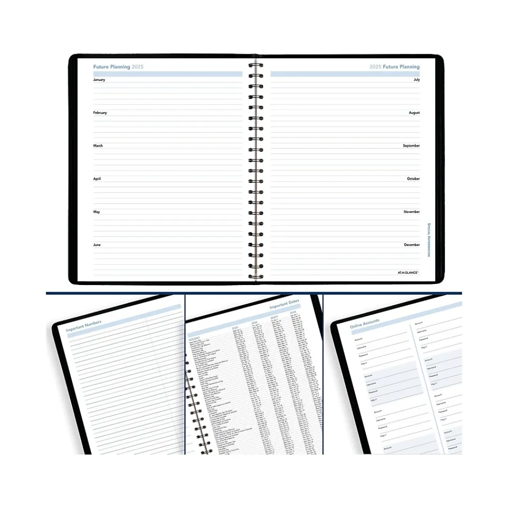 2025 Planners|AT-A-GLANCE 2025 The Action Planner 6.5" x 8.75" Daily Appointment Book, Faux Leather Cover, Black (70-EP03-05-25)