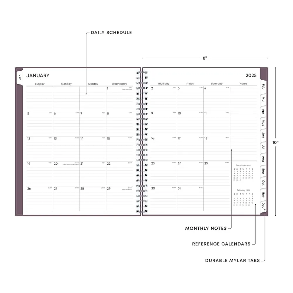 2025 Planners|Blue Sky 2025 8" x 10" Monthly Planner, Plastic Cover, Purple (150780)
