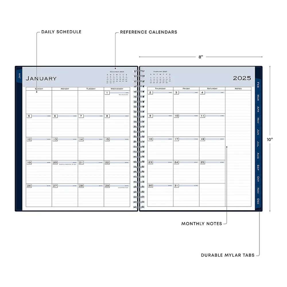 2025 Planners|Blue Sky 2025 8" x 10" Monthly Planner, Plastic Cover, Navy Blue (148660-25)