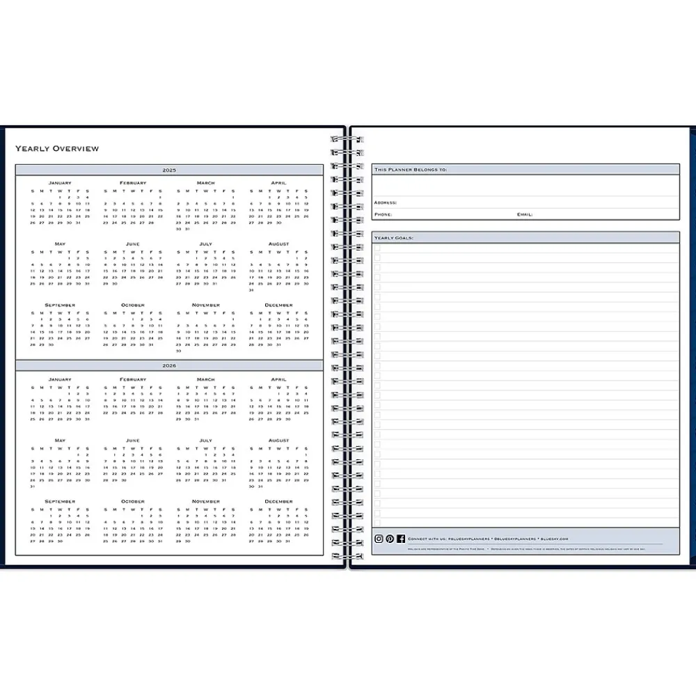 2025 Planners|Blue Sky 2025 8.5" x 11" Weekly & Monthly Planner, Plastic Cover, Navy (148659-25)