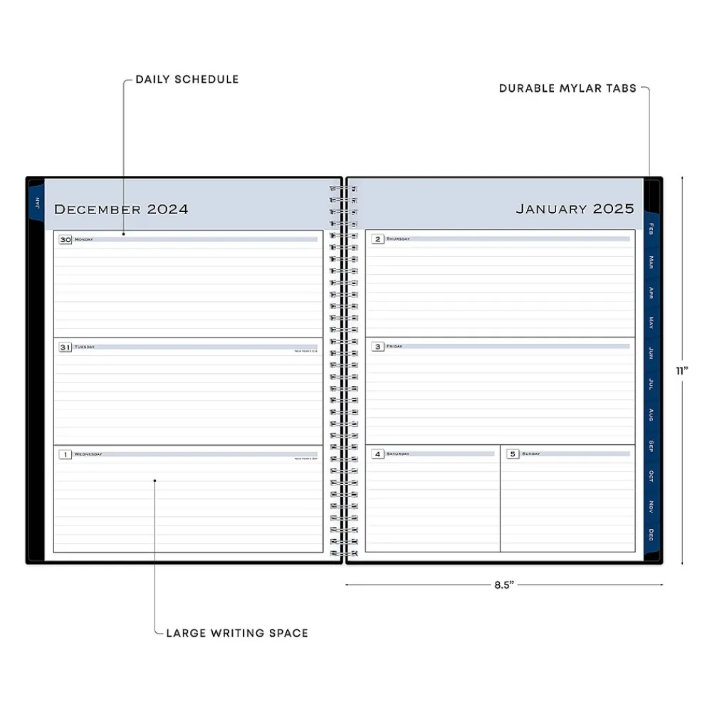 2025 Planners|Blue Sky 2025 8.5" x 11" Weekly & Monthly Planner, Plastic Cover, Black (148339)