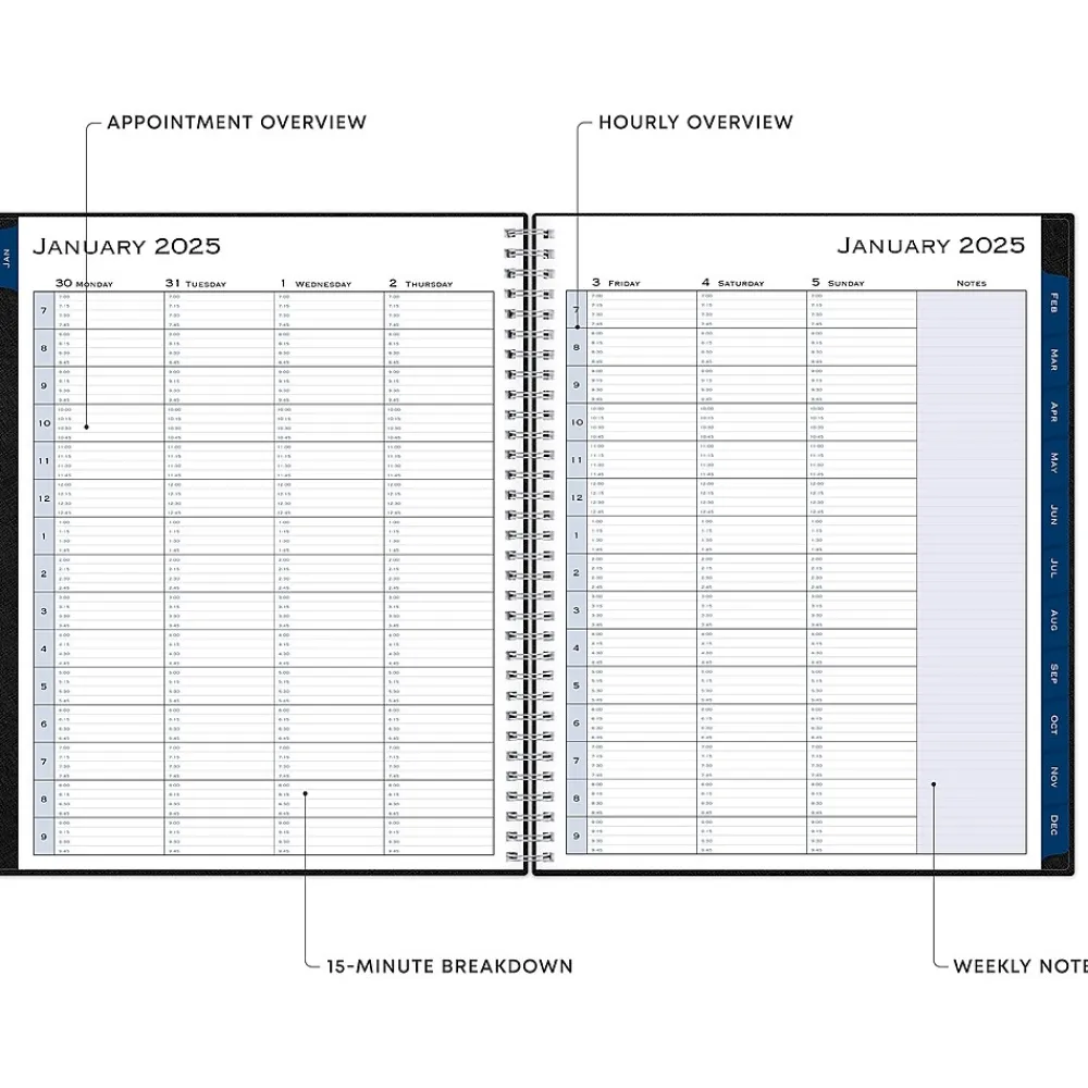 2025 Planners|Blue Sky 2025 8.5" x 11" Weekly & Monthly Appointment Book, Plastic Cover, Black (150848)
