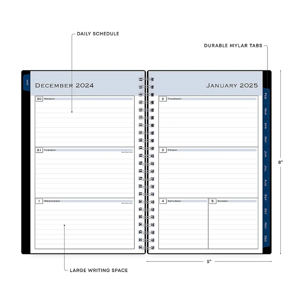 2025 Planners|Blue Sky 2025 5" x 8" Weekly & Monthly Appointment Book, Plastic Cover, Solid Black (150845)