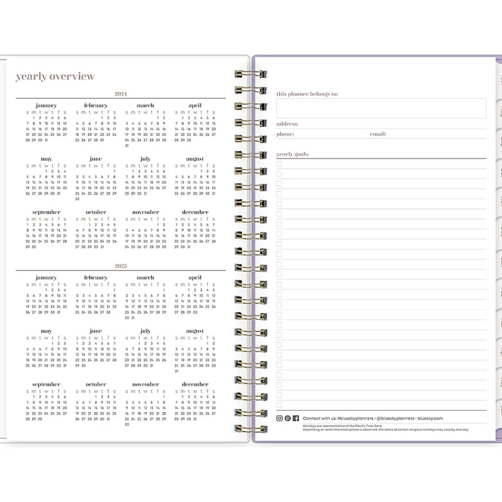 Academic Planners|Blue Sky 2024-2025 Belinda Selene Sienna Lilac 5" x 8" Academic Weekly & Monthly Planner, Plastic Cover, Purple/White