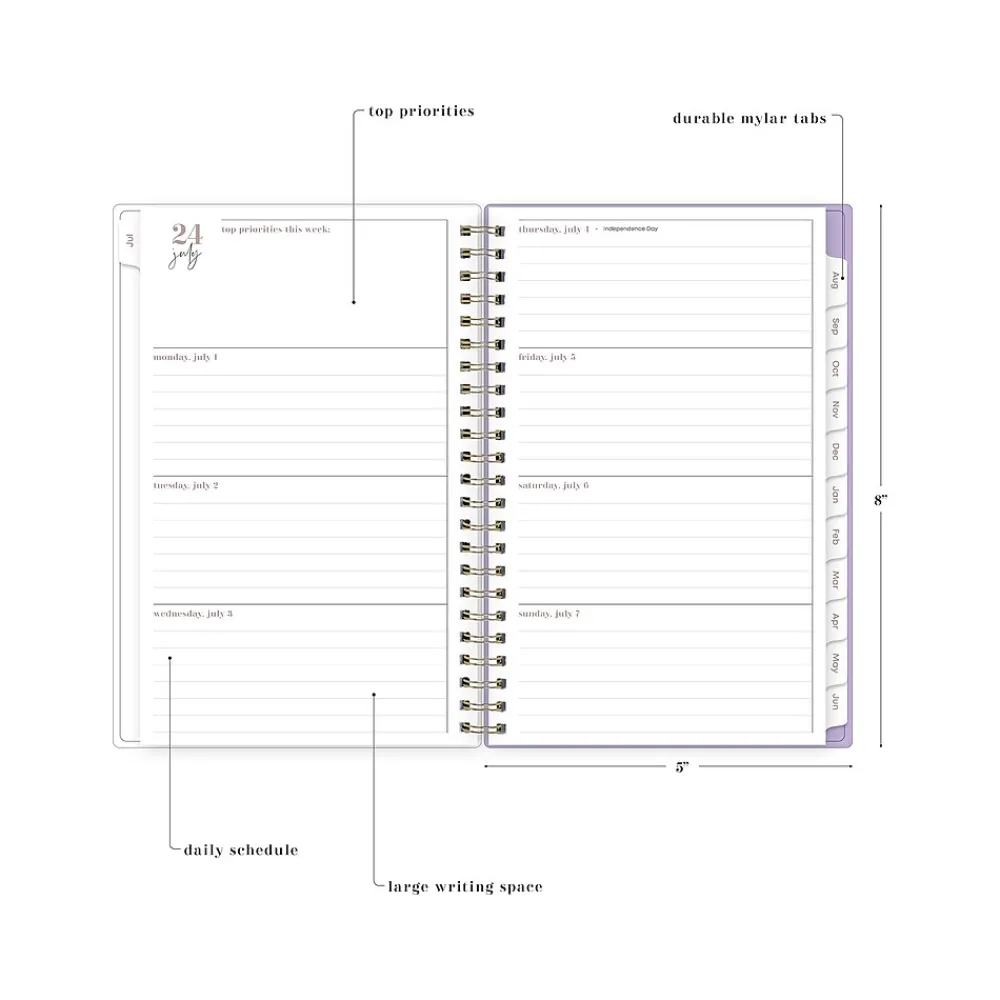 Academic Planners|Blue Sky 2024-2025 Belinda Selene Sienna Lilac 5" x 8" Academic Weekly & Monthly Planner, Plastic Cover, Purple/White