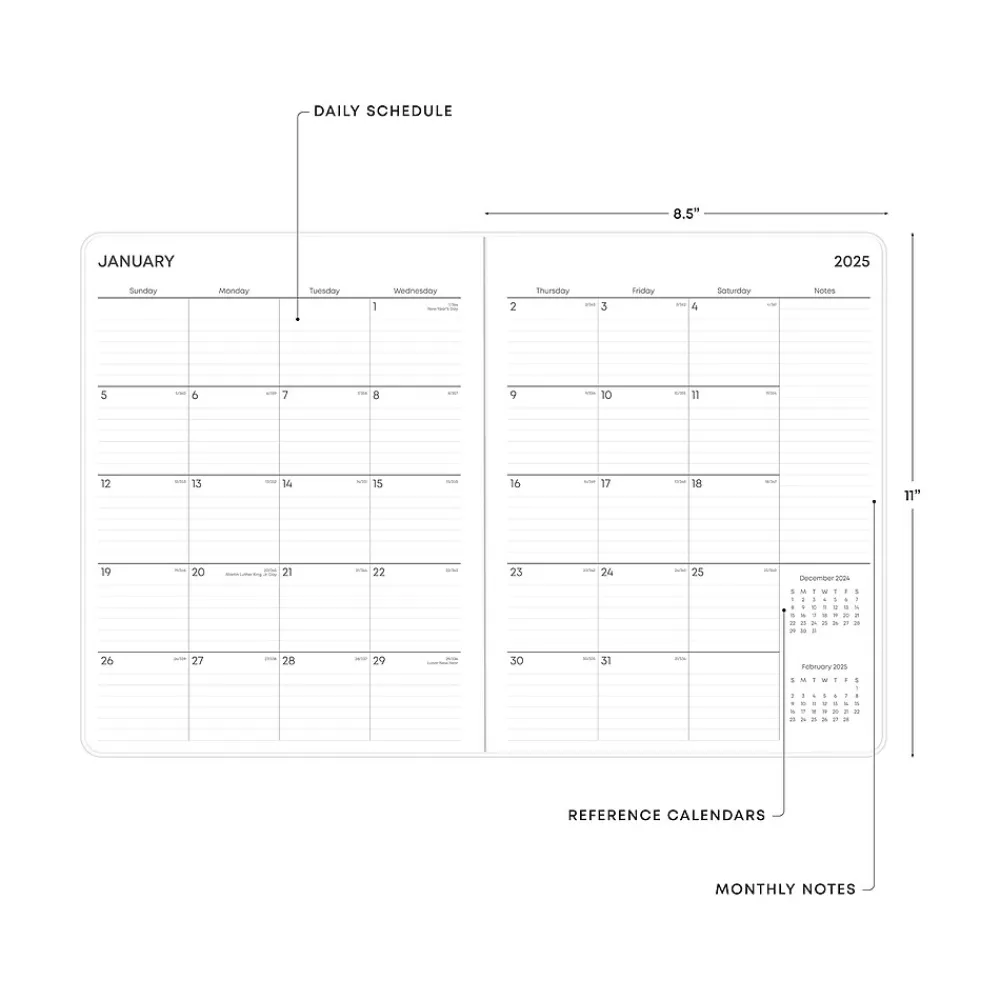 2025 Planners|Blue Sky 2025 Brickyard 8.5" x 11" Monthly Planner, Plastic Cover, Multicolor (152267)