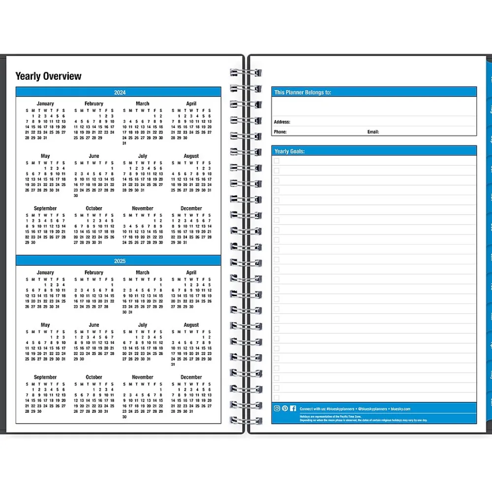 Academic Planners|Blue Sky 2024-2025 Collegiate 5" x 8" Academic Weekly & Monthly Planner, Plastic Cover, Gray (100139-A25)