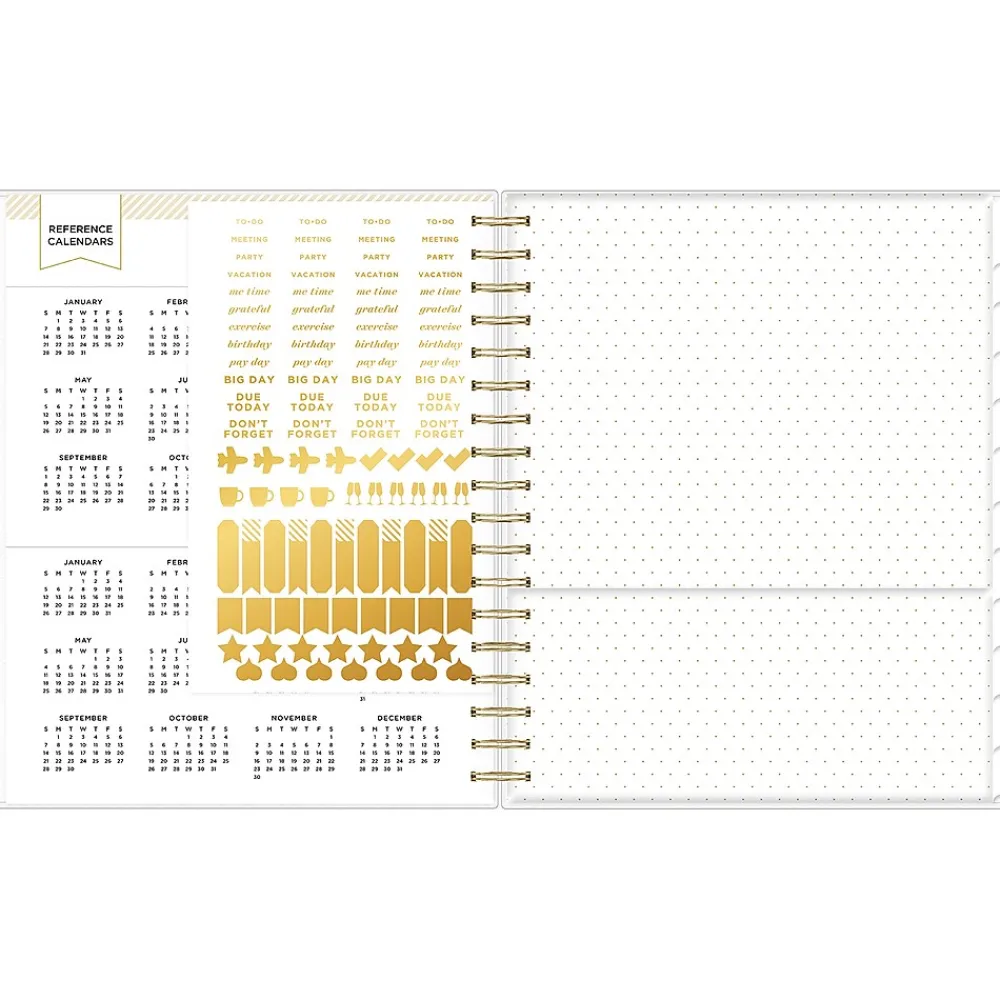 Academic Planners|Blue Sky 2024-2025 Day Designer Rugby Stripe 8" x 10" Academic Daily Planner, Plastic Cover, White/Black (137885-A25)