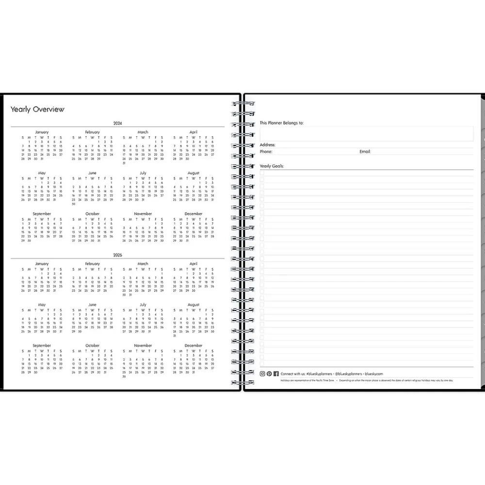 Academic Planners|Blue Sky 2024-2025 Enterprise 8" x 10" Academic Monthly Planner, Plastic Cover, Black (130615-A25)