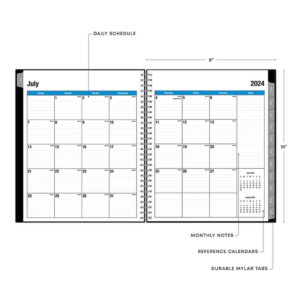 Academic Planners|Blue Sky 2024-2025 Enterprise 8" x 10" Academic Monthly Planner, Plastic Cover, Black (130615-A25)