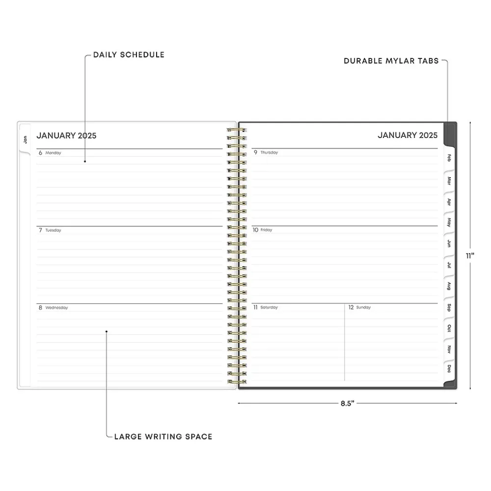 2025 Planners|Blue Sky 2025 Hadley 8.5" x 11" Weekly & Monthly Planner, Plastic Cover, Gray/White (150781)