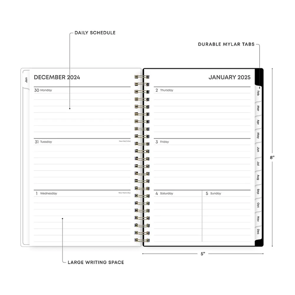 2025 Planners|Blue Sky 2025 Laina Dark 5" x 8" Weekly & Monthly Planner, Plastic Cover, Green/Black (148233)