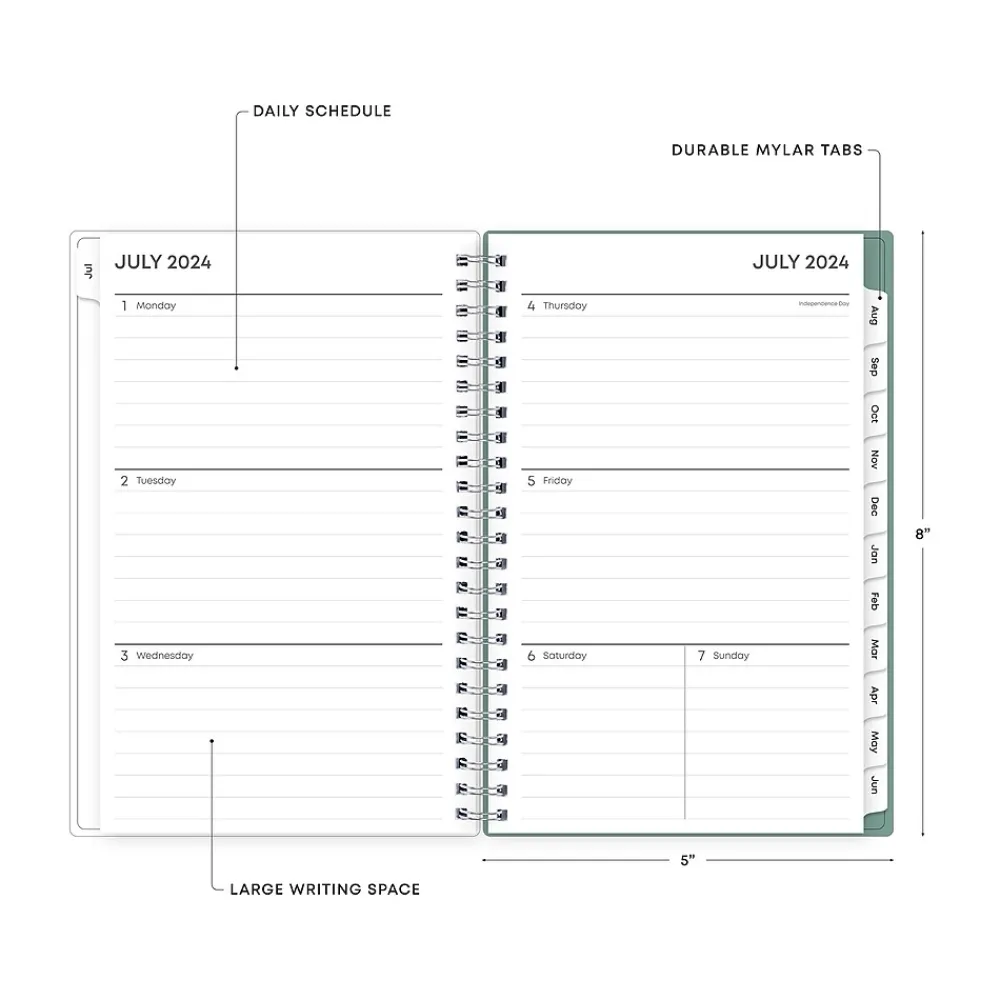 Academic Planners|Blue Sky 2024-2025 Maquilla 5" x 8" Academic Weekly & Monthly Planner, Plastic Cover, Mint Green/White (144966)