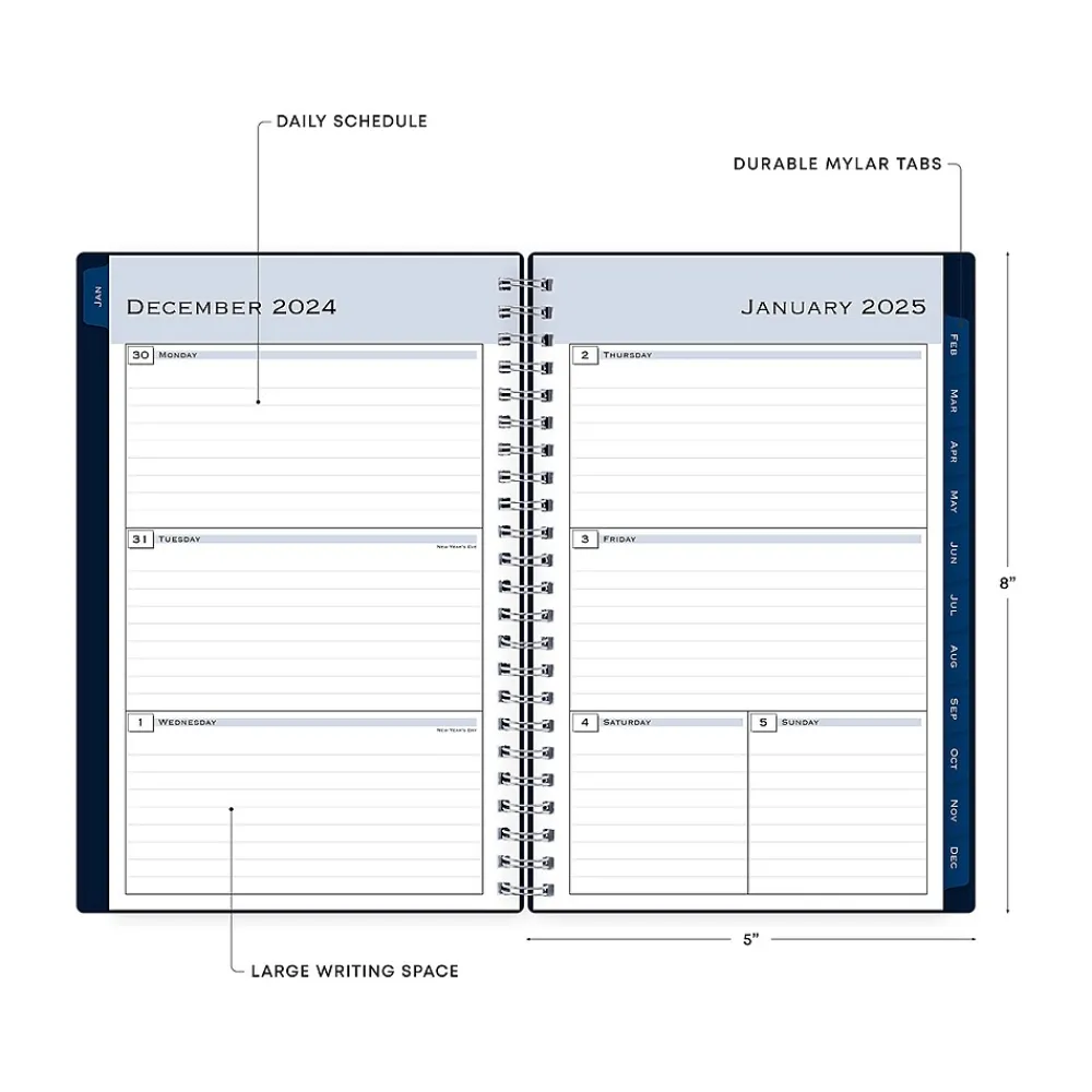 2025 Planners|Blue Sky 2025 Passages 5" x 8" Weekly & Monthly Planner, Plastic Cover, Navy Blue (148657-25)