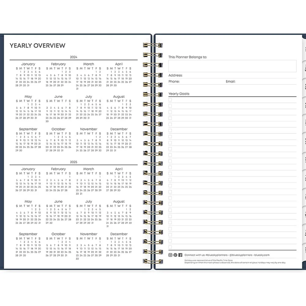 Academic Planners|Blue Sky 2024-2025 Pucker 5" x 8" Academic Weekly & Monthly Planner, Plastic Cover, Navy (146765)