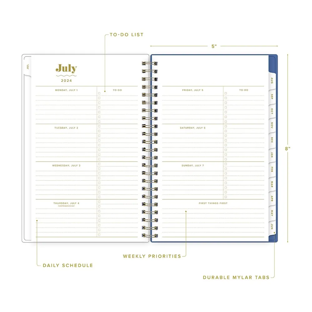 Academic Planners|Blue Sky 2024-2025 The House That Lars Built Yellow Floral 5" x 8" Academic Weekly & Monthly Planner, Plastic Cover