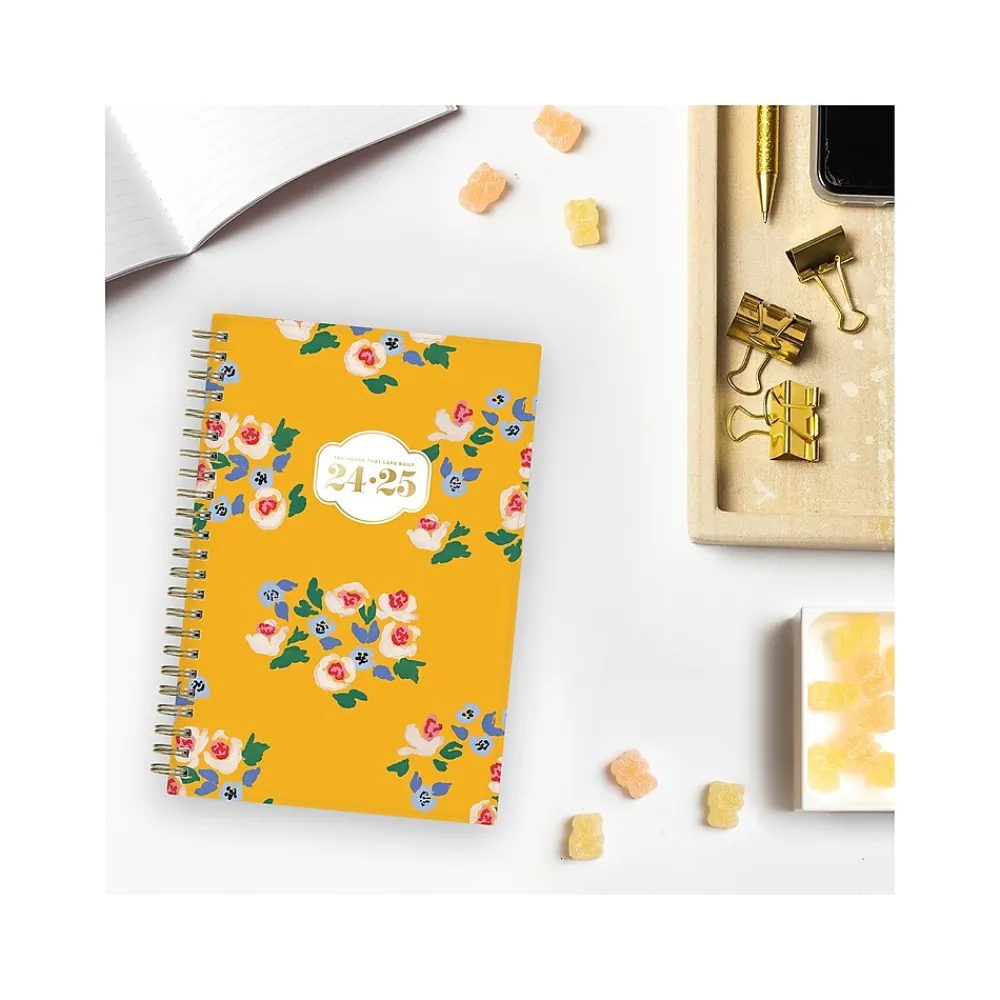 Academic Planners|Blue Sky 2024-2025 The House That Lars Built Yellow Floral 5" x 8" Academic Weekly & Monthly Planner, Plastic Cover