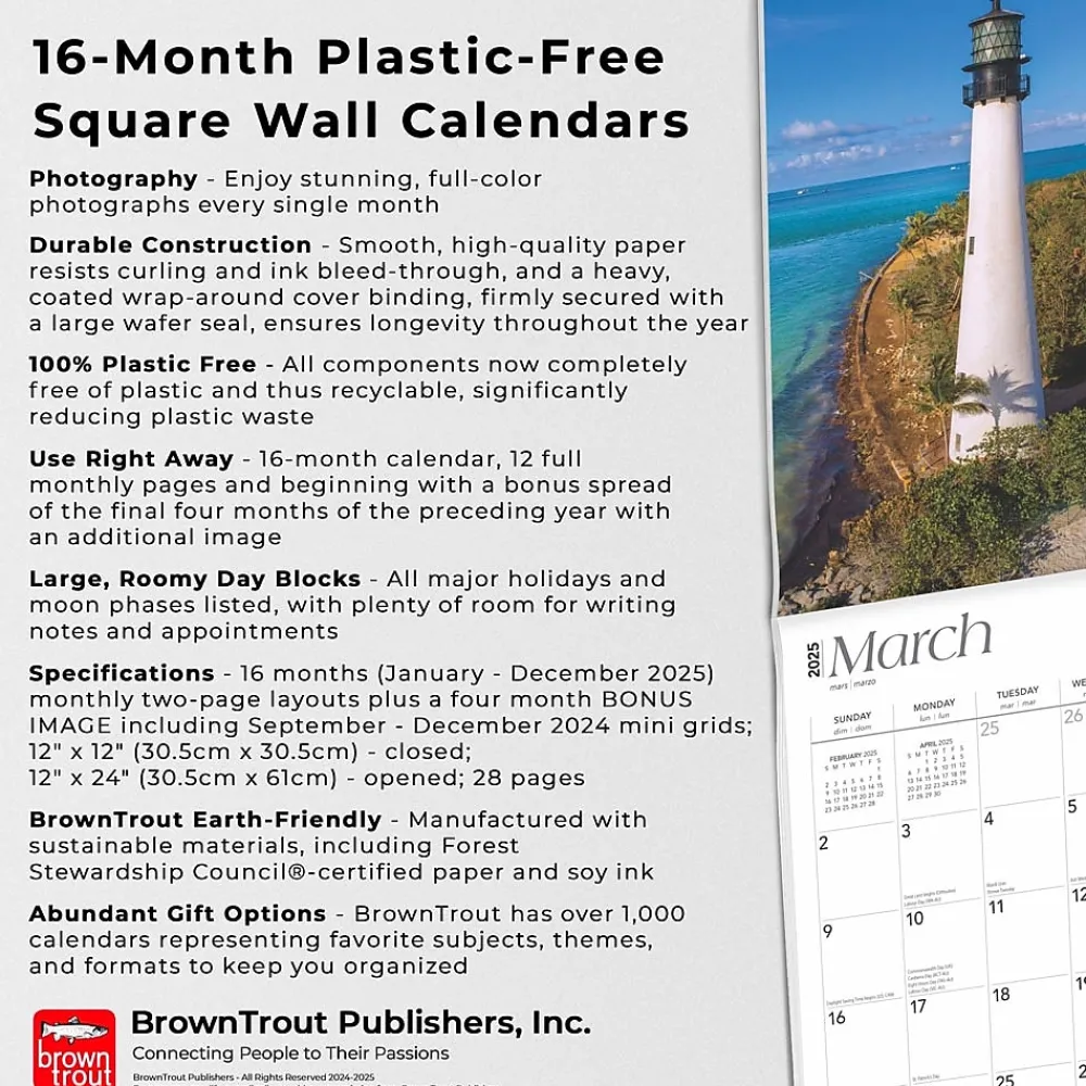 2025 Calendars|BrownTrout 2025 Atlantic Coast Lighthouses 12" x 12" Monthly Wall Calendar (9781975475079)