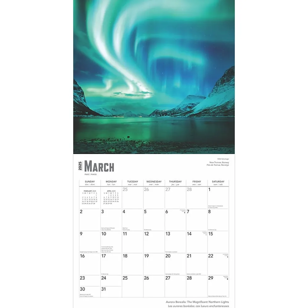 2025 Calendars|BrownTrout 2025 Aurora Borealis Les aurores boréales 12" x 12" Monthly Wall Calendar (9781975476526)