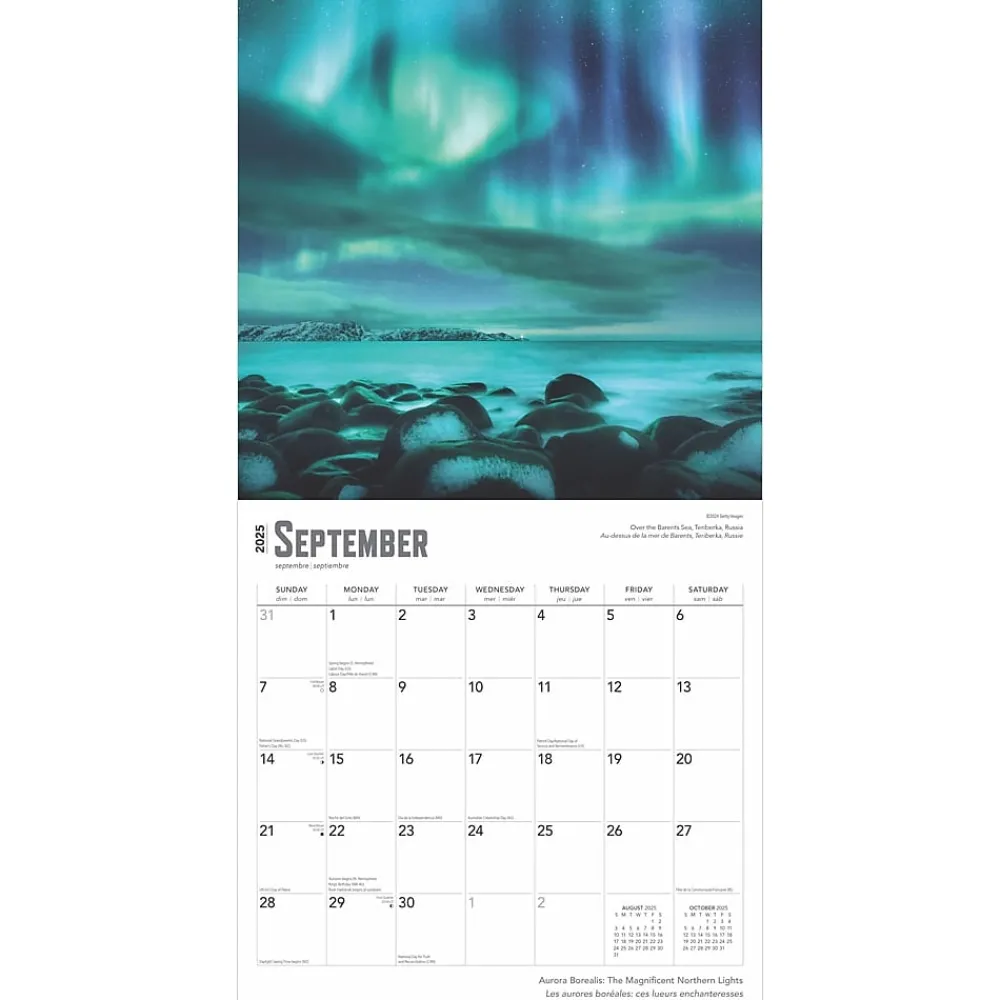 2025 Calendars|BrownTrout 2025 Aurora Borealis Les aurores boréales 12" x 12" Monthly Wall Calendar (9781975476526)