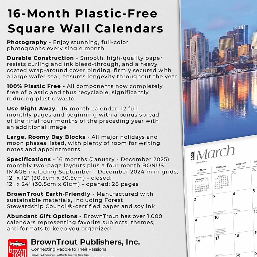 2025 Calendars|BrownTrout 2025 Boston 12" x 12" Monthly Wall Calendar (9781975474515)