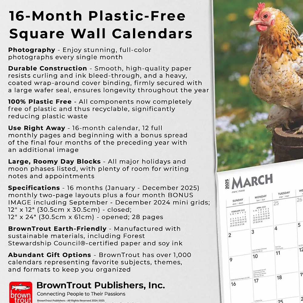 2025 Calendars|BrownTrout 2025 Chickens 12" x 24" Monthly Square Wall Calendar, (9781975476830)