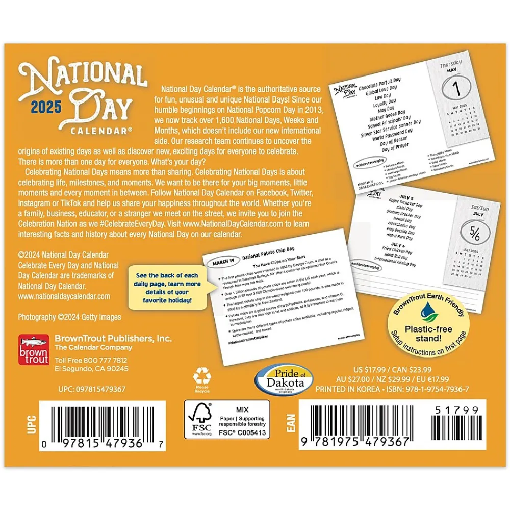 2025 Calendars|BrownTrout 2025 National Day 6" x 5" Day-to-Day Desktop Box Calendar (9781975479367)