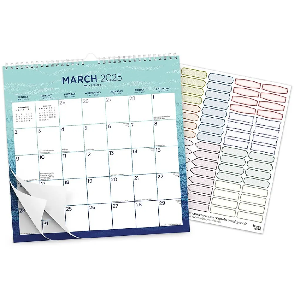 2025 Calendars|BrownTrout 2025 Seaside Currents 12" x 12" Monthly Square Wire-O Wall Calendar (9781975478506)