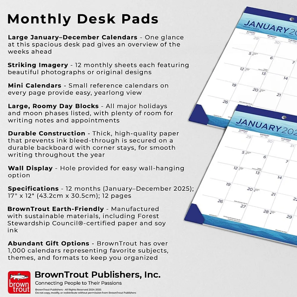 2025 Calendars|BrownTrout 2025 Seaside Currents 17" x 12" Monthly Desk Pad Calendar (9781975481285)