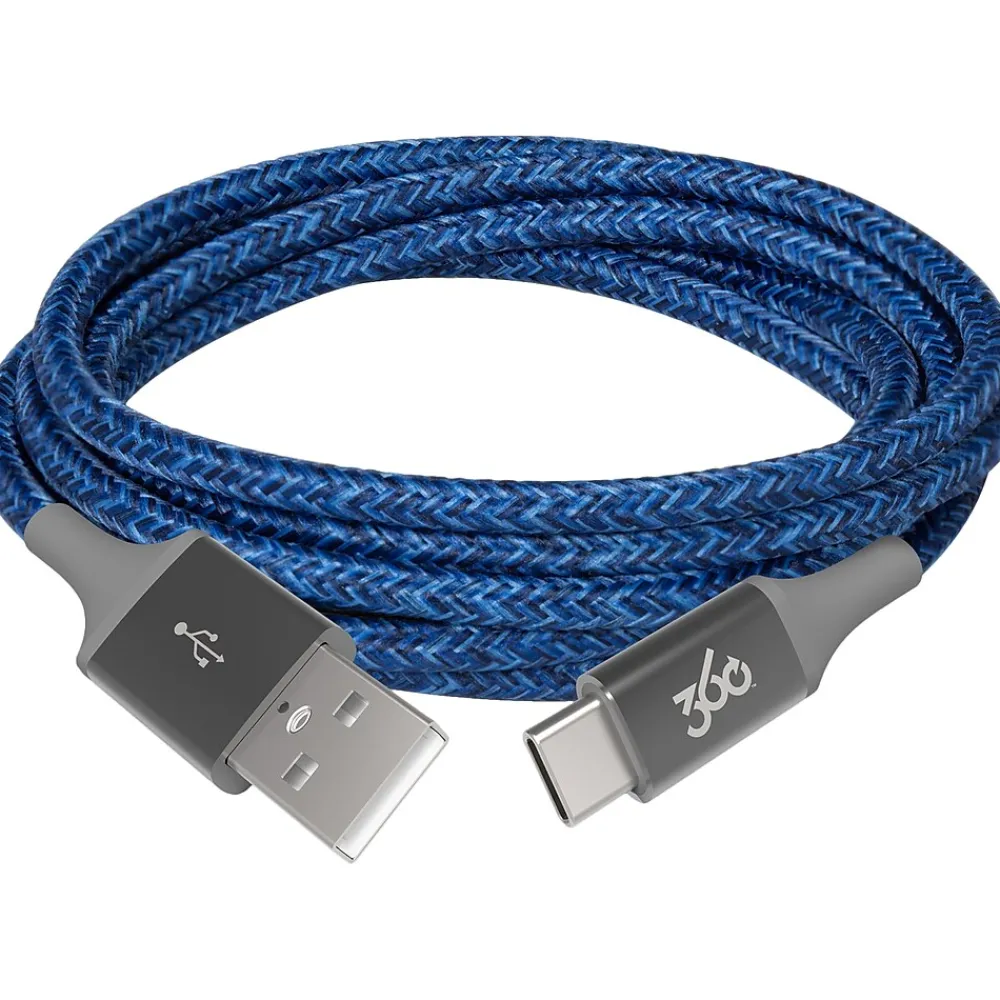 360 Electrical Braided USB C USB A 4" Cable, Navy (360654-NV)