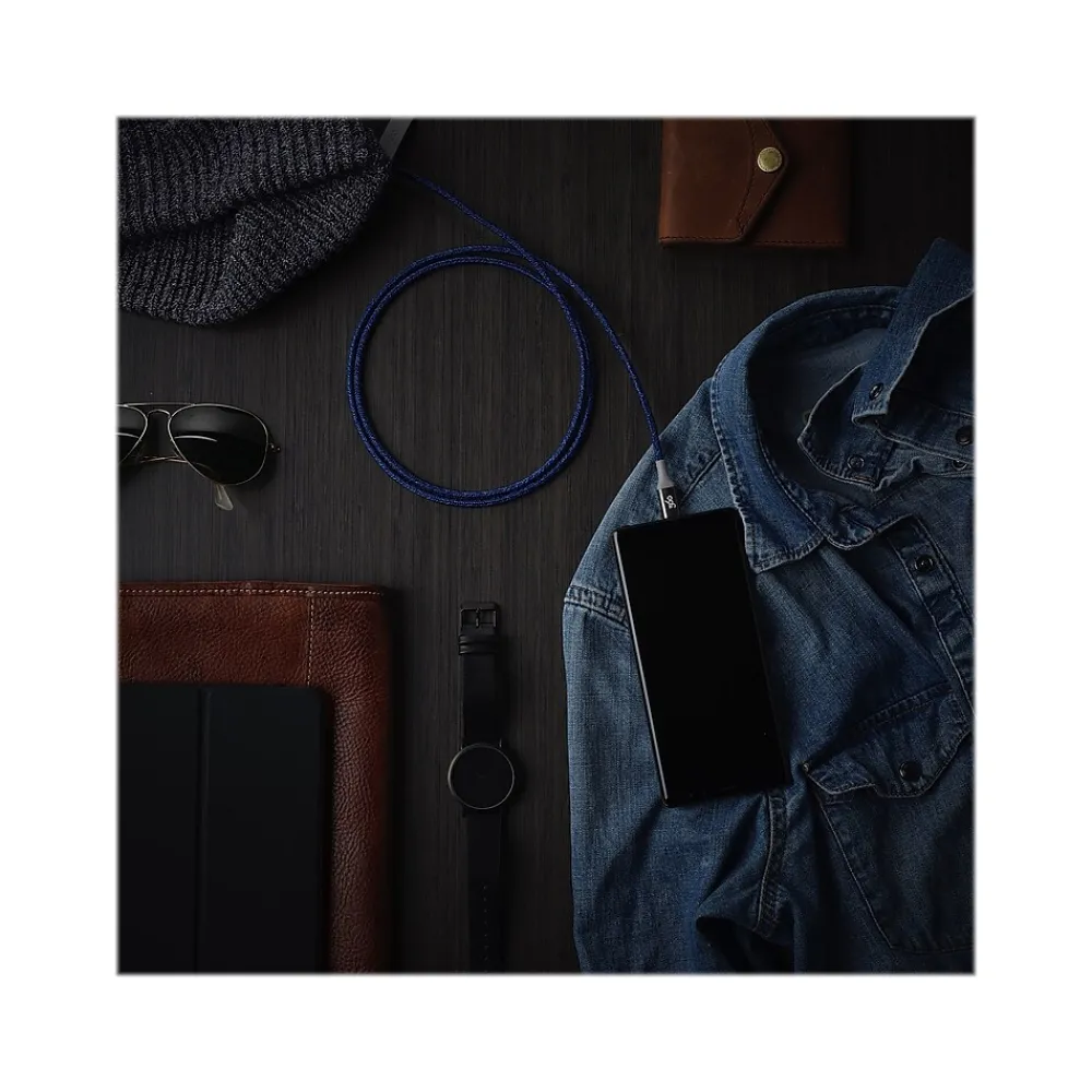360 Electrical Braided USB C USB A 4" Cable, Navy (360654-NV)