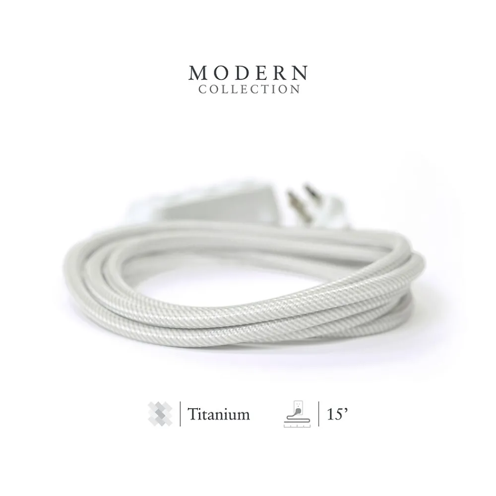 360 Electrical Habitat Modern Collection 15' Extension Cord, 3-Outlet, Titanium (360429-TI-8ES)