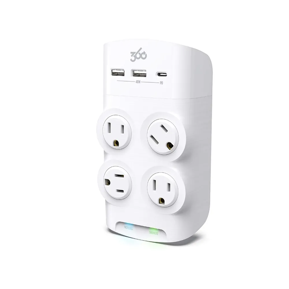 360 Electrical Revolve45 4-Outlet 3-USB Port Surge Protector, White (3E0771-WHT6NA)
