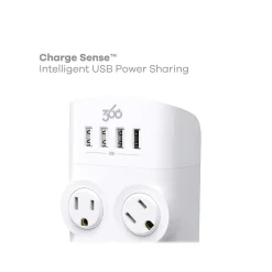 360 Electrical Revolve24 4-Outlet 4-USB Port Surge Protector, White (3E0775-WHT6NA)