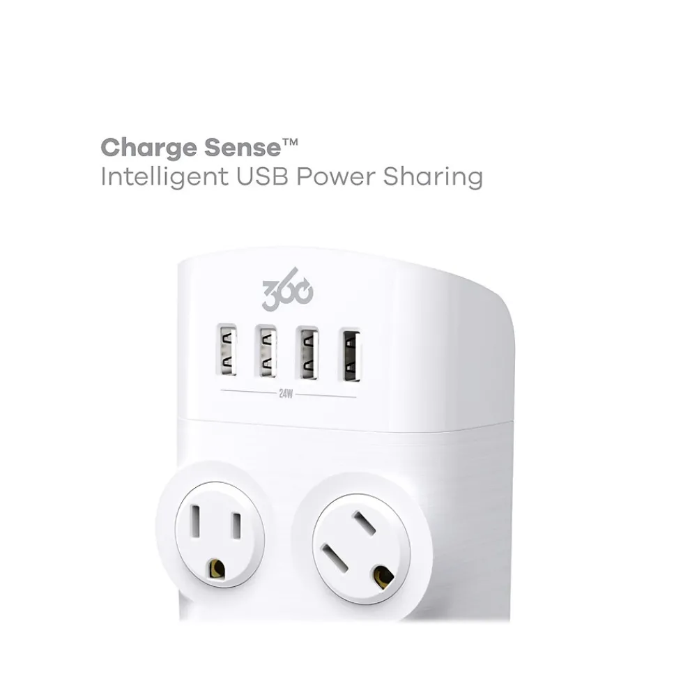 360 Electrical Revolve24 4-Outlet 4-USB Port Surge Protector, White (3E0775-WHT6NA)