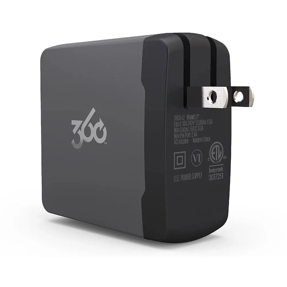 360 Electrical Vivid 8.0 4-Outlet Wall Charger, Gray (360542)