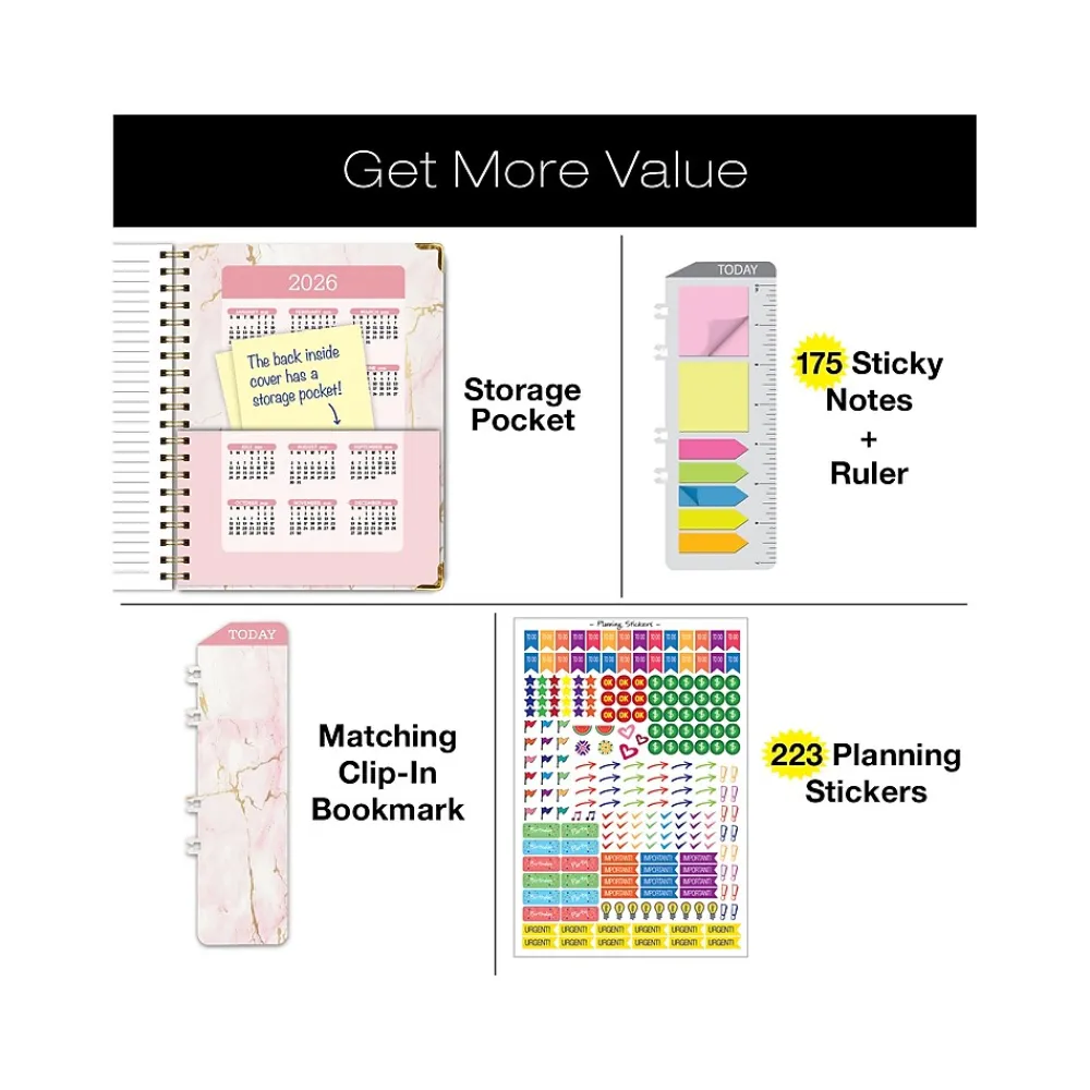 2025 Planners|Global Printed Products 2025 8.5" x 11" Calendar Year Weekly & Monthly Planner, Paperboard Cover, Pink/Gold (SPLS25-8511-01)