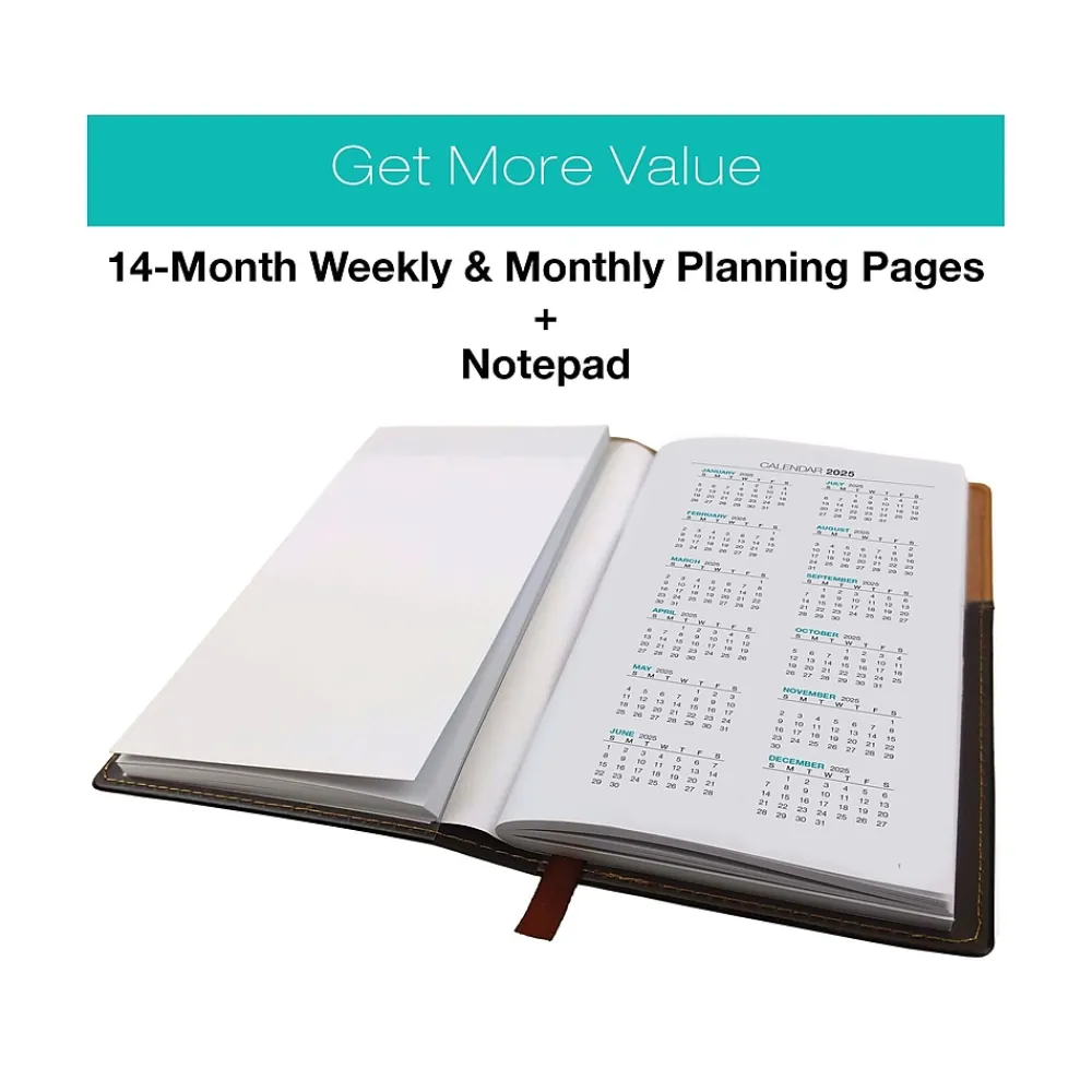 2025 Planners|Global Printed Products 2025 3.5" x 6" Weekly & Monthly Planner, Faux Leather Cover, Black/Brown (SPLS25-BRN36)