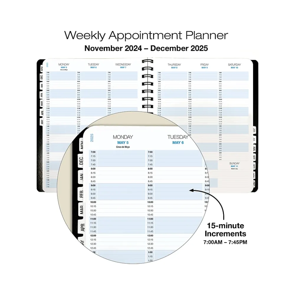 2025 Planners|Global Printed Products 2025 8.5" x 11" Weekly & Monthly Appointment Planner, Paper Cover, Black (APPT-CY25-8511)