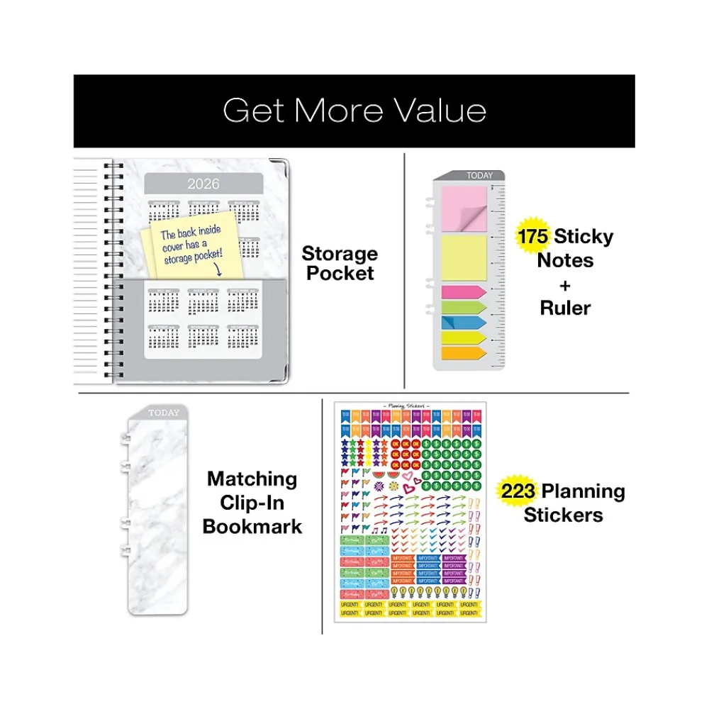 2025 Planners|Global Printed Products 2025 8.5" x 11" Weekly & Monthly Planner, Paperboard Cover, White/Gray (SPLS25-8511-06)