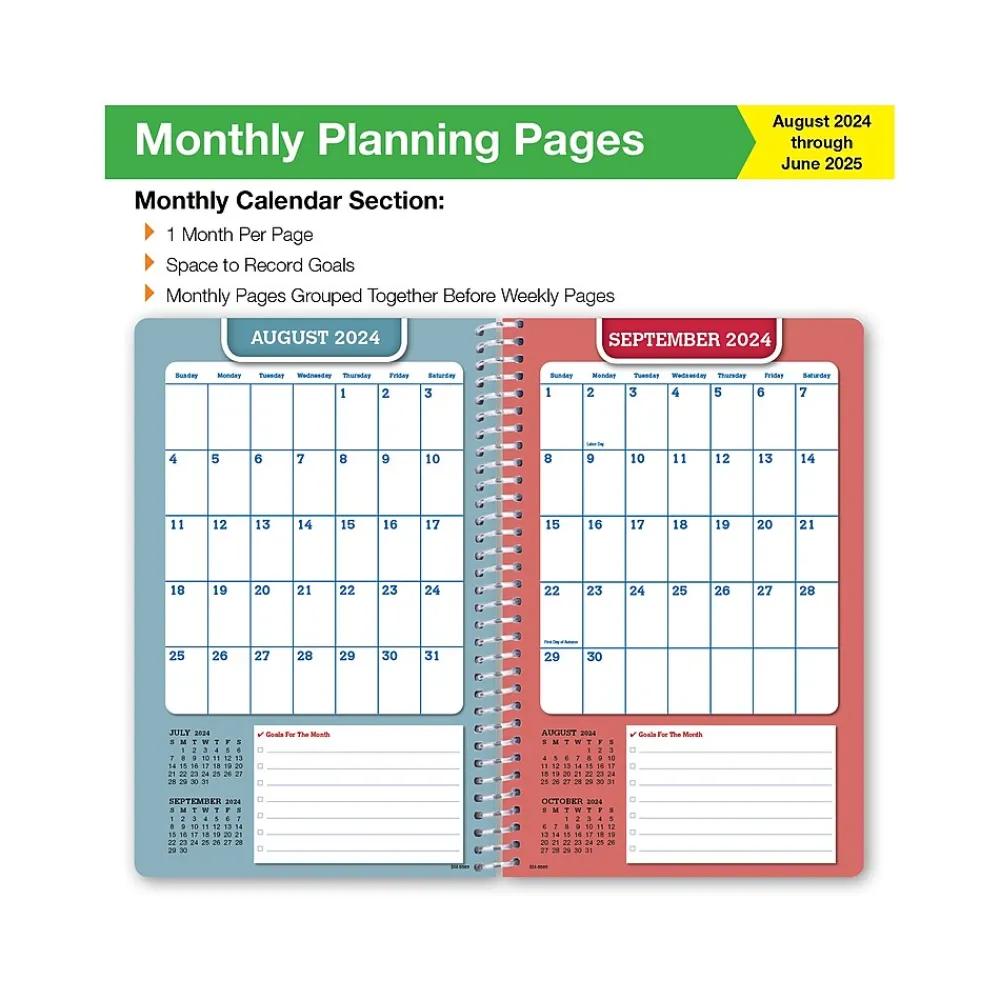 Academic Planners|Global Printed Products 2024-2025 GPP 5.5" x 8.5" Weekly & Monthly Student Planner, Paper Cover, Multicolor, 40/Pack (AY24SM558501-CP)
