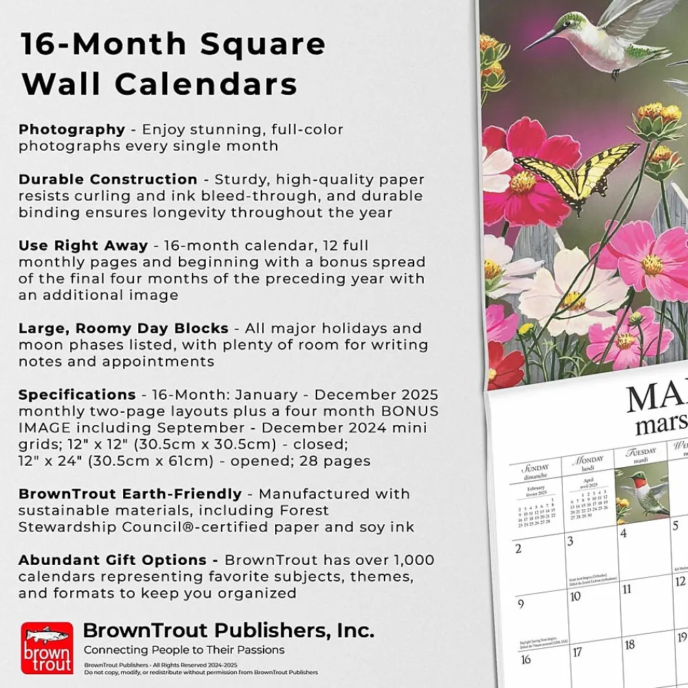 2025 Calendars|Hopper Studios 2025 Feathered Friends Amis a Plumes 12" x 12" Monthly Wall Calendar (9781773728223)