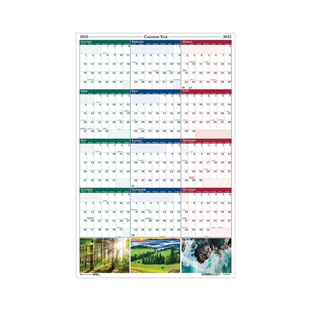 2025 Calendars|House of Doolittle 2025 Earthscapes 24" x 37" Yearly Dry Erase Wall Calendar, Reversible (393-25)