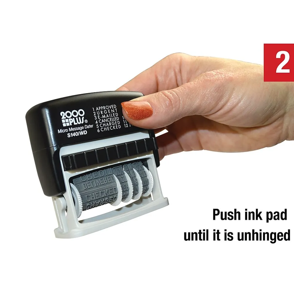 Stamps & Stamp Pads|2000 Plus Micro Message Dater 12-in-1 Self-Inking Date and Message Stamp, Black Ink (011090)