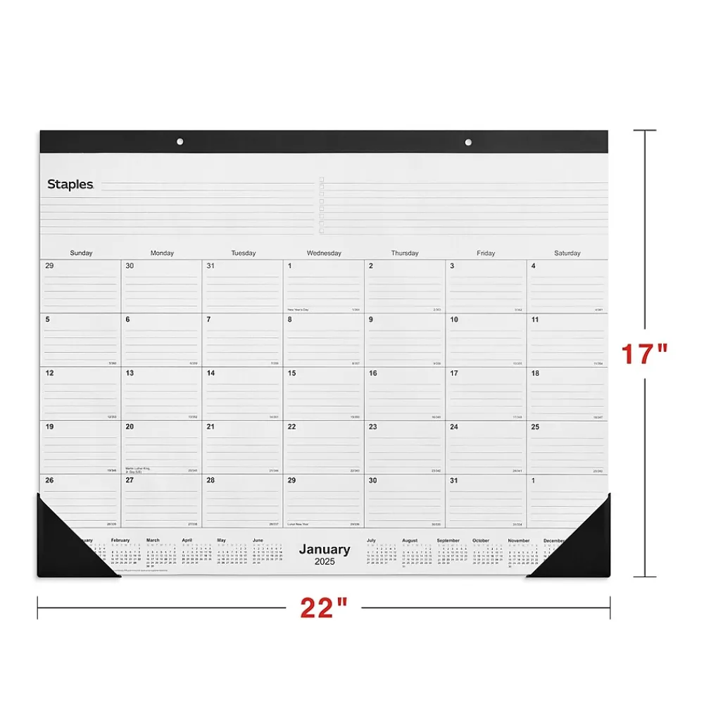 2025 Calendars|Staples 2025 22" x 17" Desk Pad Calendar, (ST12951-25) Black