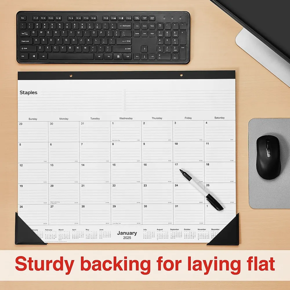 2025 Calendars|Staples 2025 22" x 17" Desk Pad Calendar, (ST12951-25) Black