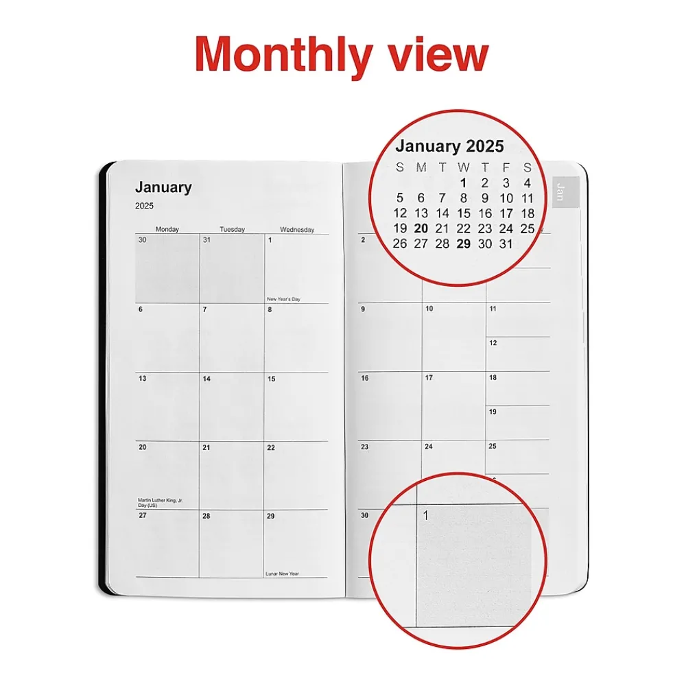 2025 Planners|Staples 2025 3" x 6" Weekly & Monthly Planner, Black (ST12937-25)