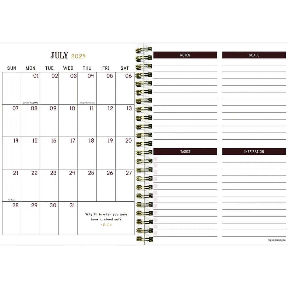 Academic Planners|TF Publishing 2024-2025 Bibliophile Series Bound Black 6" x 8" Academic Weekly & Monthly Planner, Paperboard Cover